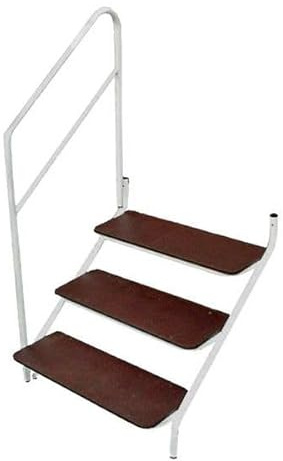 3 Tread Step White with Handrail Bolt On Stainless Steel for Static Caravan