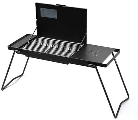 Mini Campingtisch Faltbar, Einstellbar Ausziehbares Kohlebecken Schallwand, Grilltisch Klappbar Klein, für Camping, Picknick, Grillen, im Freien(Black)