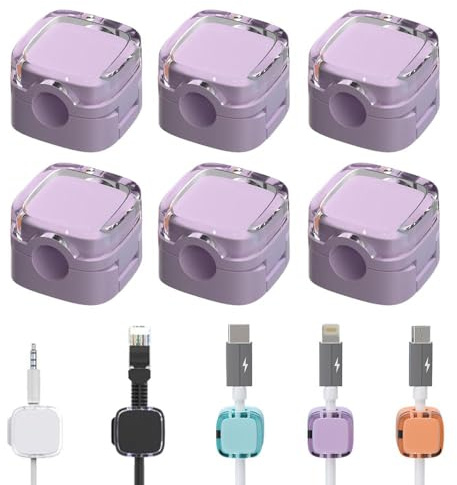 2024 New Cable Organizer Clips, 6 Pcs Magnetic Cable Organizer Storage Holder with Strong Adhesive, Hide Phone Charging Cable Keeper for Home Desk Office Nightstand (Purple)