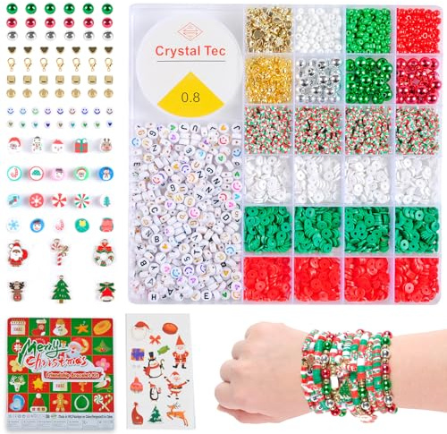 Wuzoe Weihnachten Perlenset für Armbänder, 6666 Stück, mit Tonperlen, Glasperlen, Buchstaben Perlen, Freundschaftsarmbänder Selber Machen Bastelset