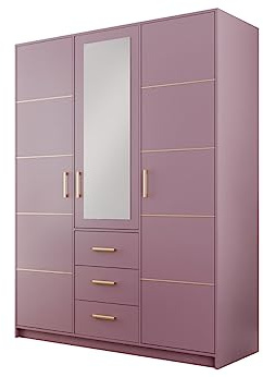 AGMAT-FURNITURE Drehtürenschrank Nancy II D3, 3 Türen Kleiderschrank mit Spiegel, Moderne Garderobe, Schrank Größe: 147 x 200 x 58 cm
