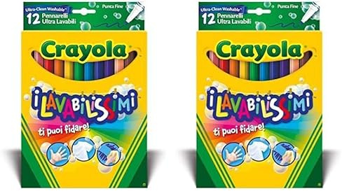 CRAYOLA - 12 Filzstifte Kinder Auswaschbar, Filzstiften mit Feiner Spitze, Waschbar, für Schule und Freizeit, Multicolor, Fasermaler Kinder, Ab 3 Jahre, 58-6671 (Packung mit 2)
