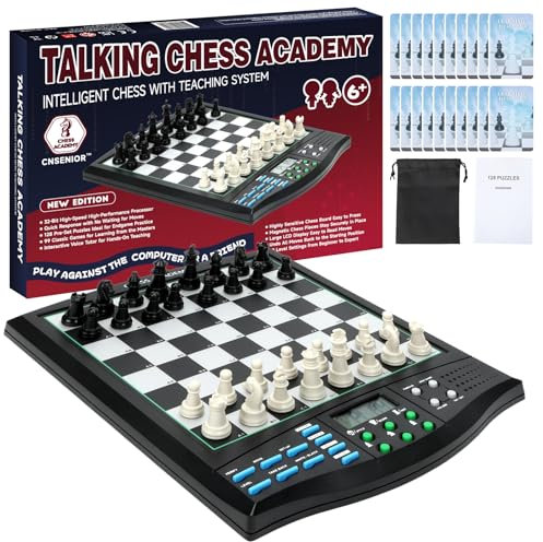 CNSENIOR Electronic Chess Set – 2000 ELO AI Chess Computer with LCD display, English Voice Tutor & Magnetic Board, Portable Smart Chess Game for Adults & Beginners (Voice system: English only)