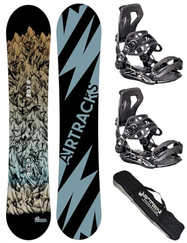 Airtracks Snowboard Set - Mountain Lines Snowboard Wide Flat Zero Rocker + Bindung Master Fastec + Snowboard Bag 156 159 163 165 cm