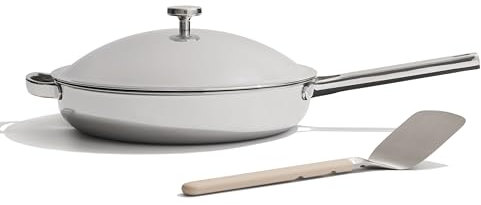 Our Place Titanium Large Always Pan Pro - 32cm (4L) No-Coating Nonstick Skillet | Tri-Ply Titanium & Stainless Steel | Safe for Oven, Induction & All Cooktops up to 535°C | Includes Spatula | Chrome
