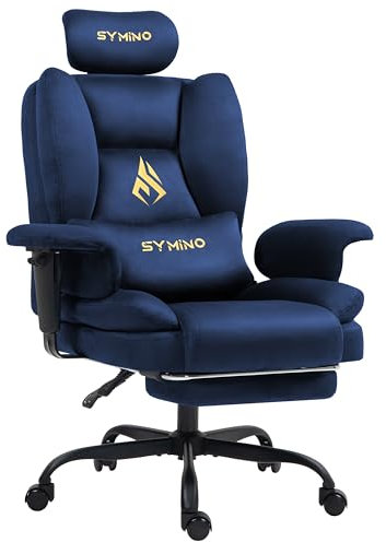 Symino Gaming Stuhl Chefsessel Bürostuhl Ergonomisch, Wildlederimitat Sofa-ähnliches Schreibtischstuhl mit Fußstütze Höhenverstellbarer Office Chair Computerstuhl 130kg, Dunkelblau