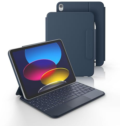 Dexnor for iPad (A16) 11th/10th Generation Case with Keyboard Ultra-Light | Ultra-portable, Magnetic Folio, Multi-Touch Trackpad, Backlit, Pencil Holder, for iPad A16 (2025)/10th Gen (2022), Blue
