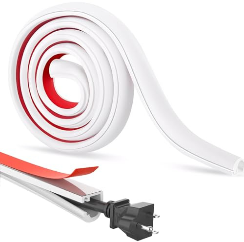 Saijer Cache Cable TV Mural,2 mètre Auto-adhésif Gaine Cable Goulotte Passe Cable Demi-Rond en PVC Souple Goulotte Electrique Cache Fil TV Mural pour Bureau à Domicile (Blanc