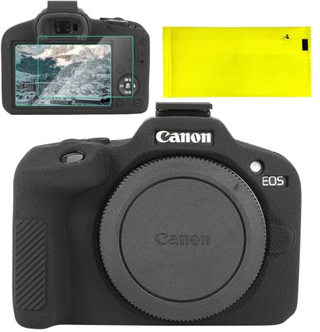 BCMCZCDC Custodia in silicone per Canon EOS R100 Custodia, accessori con 2 pellicole protettive per lo schermo, protezione dell'obiettivo rimovibile per fotocamera digitale Canon EOSR100