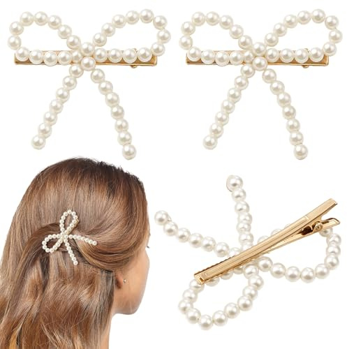 4 Pcs Pearl Bow Hair Clips, Elegant Bowknot Clips with Pearls Exquisite Pearl Hair Accessories for Women Girls Daily Use, Perfect Gifts for Weddings Brides Birthdays