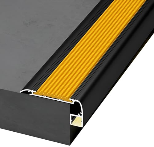 100 cm L-förmige Treppenkantenprofil mit LED-Kanal, 134 cm Aluminium-Treppen-Winkelprofil mit Antirutschstreifen für Innen- und Außenstufen(Yellow,100cm/39 In)