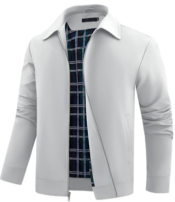 Autsel Herren Jacke Leichte Bomberjacke Sommer Freizeit Übergangsjacke Full Zip Up Outdoorjacke Frühling Herbst Windbreaker Hellgrau XL
