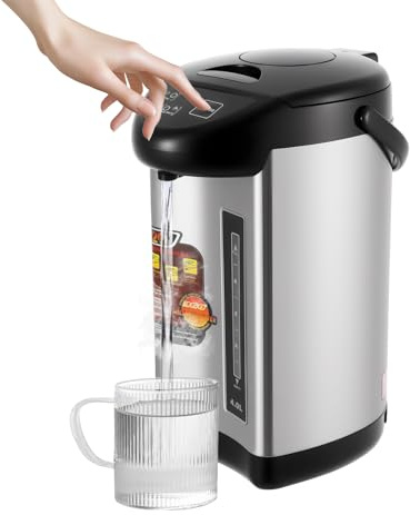 TONFEION Heißwasserspender 4L Thermopot, 92-95°C Wasserkocher Edelstahl, Heißgetränkespender 750W, Glühweinkocher mit Thermostat und Überhitzungsschutz, Heißgetränkeautomat Glühweinwärmer