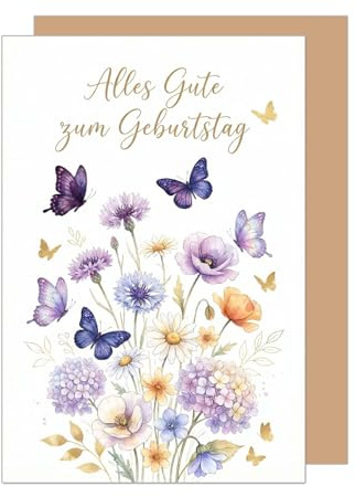 Edition Seidel Premium Glückwunschkarte zum Geburtstag mit Umschlag. Grußkarte Karte Geburtstagskarte Spruch für Mann Frau Freund Freundin Schmetterling Blumen (G3970 SW026)