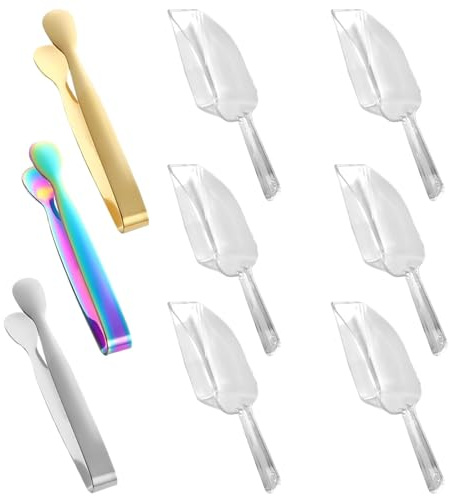 9 Pcs Ice Tongs Ice Scoop, Versatile Mini Tongs for Food and Sugar Tong for Sugar Cubes, Durable Scoops for Food and Small Scoop Suitable for Cafes Parties and Restaurants