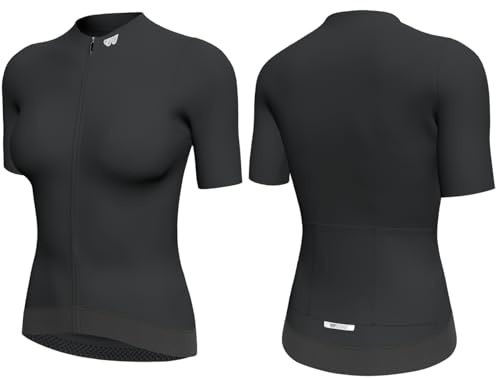 Wulibike Damen Fahrradtrikot Kurzarm-Atmungsaktives Rennradtrikot Damen,Schnelltrocknend & Elastisch,Leichtes Radtrikot mit 3 Rückentaschen,UPF50+ für Gravel,MTB & Pendeln Schwarz M
