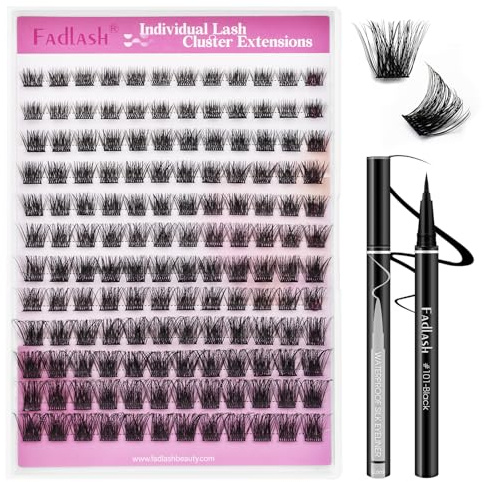 FADLASH Enstaka Kluster ögonfransförlängningar 120 Delar Med Svart Eyeliner Wispy ögonfransar 40D 0.07D Curl 8-16mm Blandade Brickor ögonfransar DIY Flera Former Konstgjorda ögonfransar