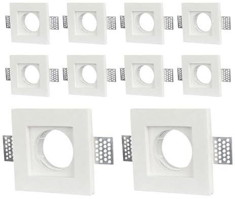 A2ZWORLD 10 PCS Portafaretto in Gesso Da Incasso, Quadrato 100X100X30mm, Bianco Verniciabile, Portalampada GU10 e Connettore Fast Inclusi, Molla Trasparente, Per Cartongesso Soffitto