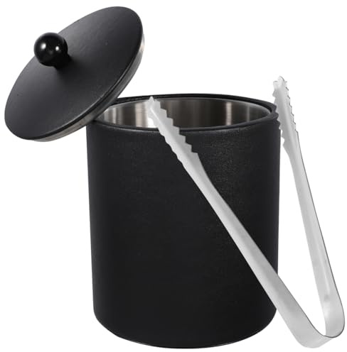 Beaupretty Double Walled Ice Bucket with Lid and Tong Stainless Steel Insulated Ice Bucket for Home Bar, Restaurant, BBQ, Parties, Clubs Black 18. 5×14×14cm