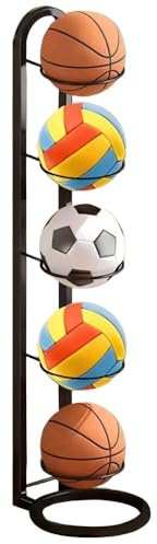 Supporto verticale per palloni da pallavolo, multistrato integrato, scaffale rimovibile per palloni da calcio, supporto per palloni da calcio, basket (nero, 5 strati)