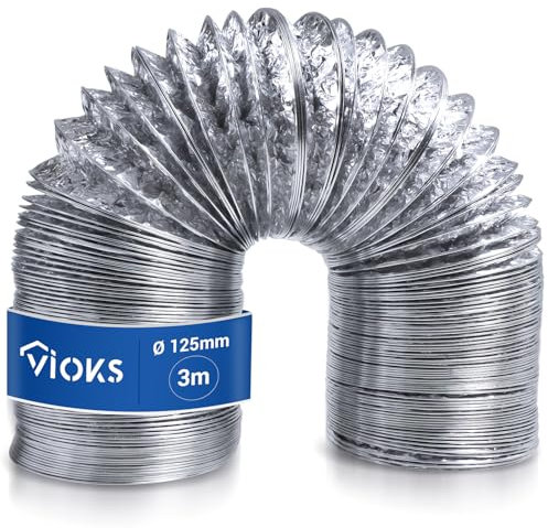 VIOKS 3m Abluftschlauch 125mm Alu Flexrohr für 125erR Luftführungssysteme - Klimaanlage Schlauch 3m / Klimagerät Ersatzschlauch/Trockner Schlauch/Abluftrohr Dunstabzugshaube/Klima Rohr