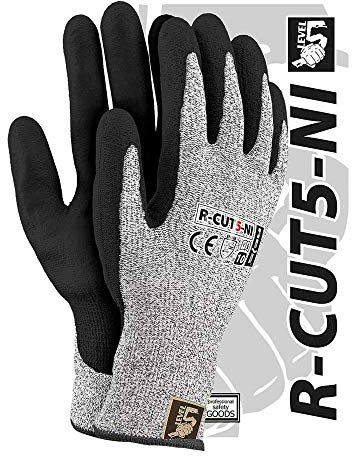 Reis R-Cut5-Ni_7 Level5 Schutzhandschuhe, Schwarz-Weiß-Schwarz, 7 Größe, 12 Stück