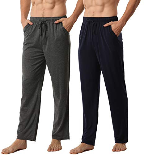 Mens Pyjama Bottoms 2 Pack Ultra Soft Comfy Knit Men Lounge Pants with Pockets Pyjamas Trousers Pjs Loungewear