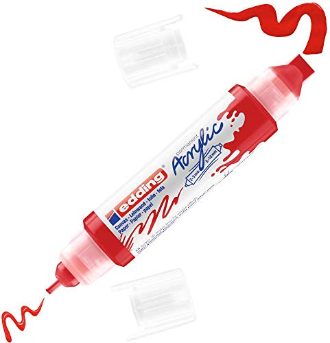 edding 5400 Acrylic 3D Double Liner - red - 1 Acrylic Colour Tube - 2 nozzles 2-3,5-10mm - Acrylic Paints for Canvas, Painting Boards and Wood - Waterproof acrylics in Artist-Quality Colours