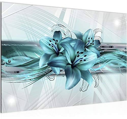 Runa Art Bild Blumen Lilien Modern Wandbilder Wohnzimmer 1 Teilig - Made In Germany - Abstrakt Türkis Flur 008715a