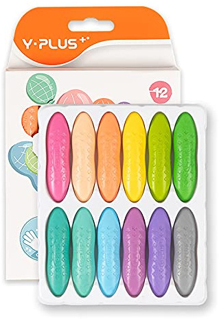 YPLUS Erdnuss Macaron Wachsmalstifte für Kleinkinder 1-4, 12 Farben | Leicht zu Greifen Waschbar, Weiche Macaron Farben, Ungiftig ab 1 Jahr