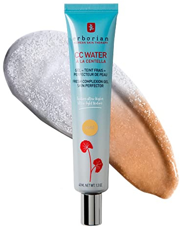 Erborian CC Water with Hyaluronic Acid, Doré - Ultra-Light Aqua Gel Color Corrector with Centella Asiatica & Hyaluronic Acid - Plump, Softer & Hydrated Skin - Korean Skincare Skin Perfector - 1.3 Oz