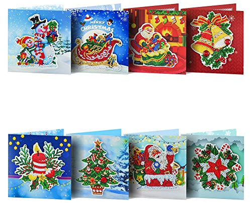 ycyingcheng 5D DIY Diamant Weihnachtskarten, 8 Stück, DIY spezielle Form Diamant Malerei Grußkarte Postkarten für Thanksgiving Geburtstag Weihnachten