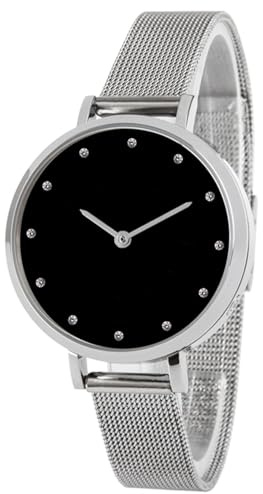 Zeit-Bar Funk-Armbanduhr Damen, Edelstahlgehäuse, Edelstahl-Maschen-Uhrband
