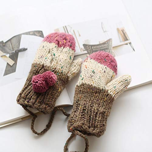 Lederhandschuhe für Damen Damen Wollhandschuhe Dicke warme und samtige Winter Strickhandschuhe mit hängendem Hals (Color : Pink, Size : One Size)