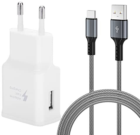 Caricatore Rapido Adattivo e cavo in Nylon USB Tipo C da 2 m, Adattatore KAIMENGLONG Fast Charge Ricarica rapida compatibile con Samsung Galaxy S21/S20/S10/S9/S8/Note 20/10/9/8, Z Flip3, Google Pixel