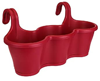 Muddy Hands Large Trio Hanging Planter Outdoor Garden Fence Balcony Rail Railing Flower Herb Trough Plant Pot (Red)