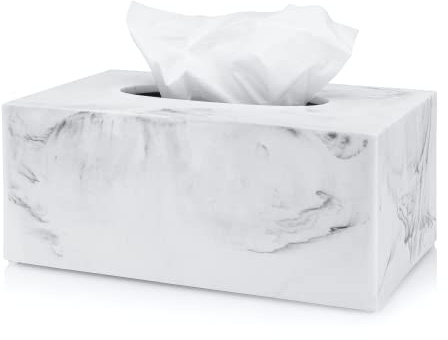 Essentra Home Blanc Collection Taschentuchbox, rechteckig, weißer Marmor, schwerer Taschentuchhalter