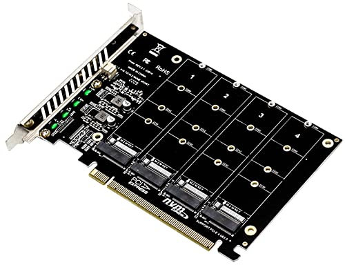 XTVTX Carte d'extension de contrôleur hôte NVMe vers PCI-e 4 Ports Prise en Charge 2230 2242 2260 2280 Adaptateur M.2 NVME vers PCIe X16 Lecteur de convertisseur de Disque Dur M Key