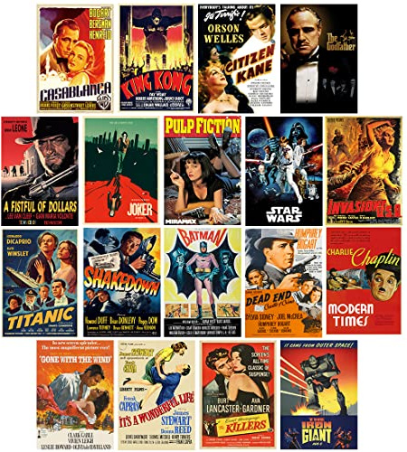 18 Vintage Movie Posters for Theater Room Wall Decor, Retro Posters for Room Aesthetic 90s, Unframed 8x12 Inch Film Room Decor