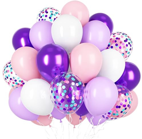 Lila rosa ballonger, 50 st 12 tums rosa lila heliumlatexballonger med metalliska lila konfettiballonger för flickor Födelsedag Baby shower Bröllopsdekorationer