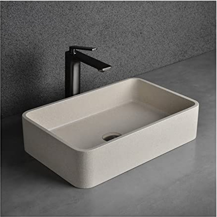 Lavabos de Baño Fregadero de baño de recipiente Rectangular de hormigón de 19,7 x 12,8 sobre encimera fregadero de encimera mate for tocador de lavabo de gabinete Fregadero del Buque ( Color : Bianc