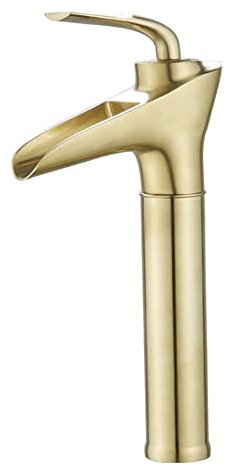 Wasserfall Wasserhahn Bad Waschtischarmatur Hoch Waschbecken Armatur Retro Antik Stil Messing Einhebelmischer Mischbatterie Mit Kaltes Und Heißes Wasser Vorhanden, Gebürstet Gold