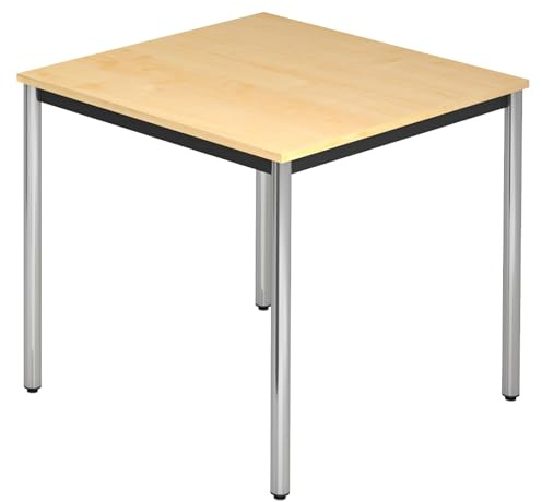 bümö Multifunktionstisch Ahorn, Tisch 80 x 80 cm, Tischfuß verchromt - einfacher Tisch klein, Besprechungstisch System D-Serie, Konferenztisch, Meetingtisch, Mehrzwecktisch, Pausentisch