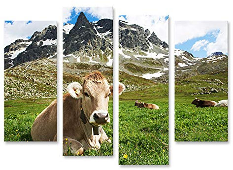 islandburner Cuadro en Lienzo Vaca Lechera Con Pasto En Suiza Montañas Alpinas Pasto De Hierba Verde Sobre Cielo Azul