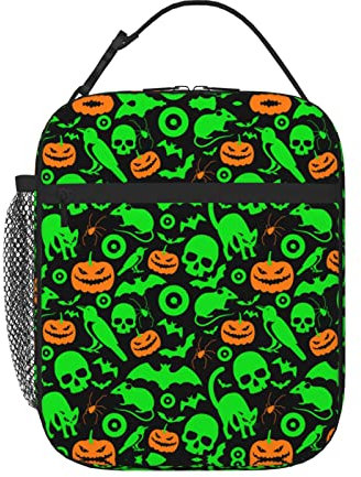PIXOLE Green Ghost Horror Halloween Pumpkin - Lonchera para adultos, para trabajo de oficina, lonchera para hombres y mujeres, lonchera portátil reutilizable con aislamiento
