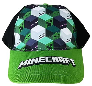 Fashion UK Chapeau Minecraft Officiel Monstres Casquette avec visière Enfant ou garçon Polyester et Coton Casquette de Baseball Noir Vert (FR/ES, Numérique, 56, Multicolore)
