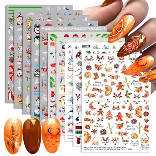 Nagelsticker Weihnachten, 10 Blätter Selbstklebende Nagelaufkleber, 3D Nail Art Cartoon Sticker Selbstklebend Nagelaufkleber, Nail Art Sticker Dekoration Nageldesign Zubehör, DIY Design Maniküre