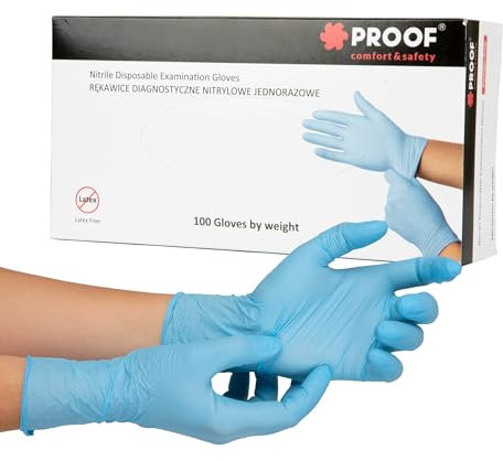 PROOF COMFORT & SAFETY Einweghandschuhe 100 Stück Puderfrei Latexfrei Nitrilhandschuhe Einmalhandschuhe Größe M Blau