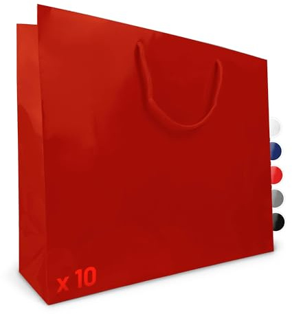 Verpackungswelt Geschenk-Tüten 10 Stück | Glänzende Papier-Tüten mit Henkel | Geschenk-Tüte 48x15x40 cm | Papier-Tüte ideal für Geburtstag, Weihnachten, Einzug & Mitbringsel | Rot