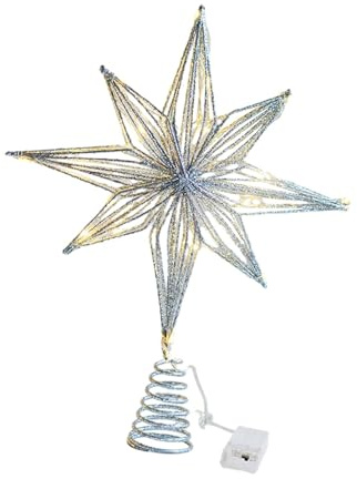 Baoblaze LED-Weihnachtsbaumspitzen, beleuchtete Weihnachtsbaumspitze, leuchtende, Funkelnde Verzierung für Innendekorationen, 20 cm Silber